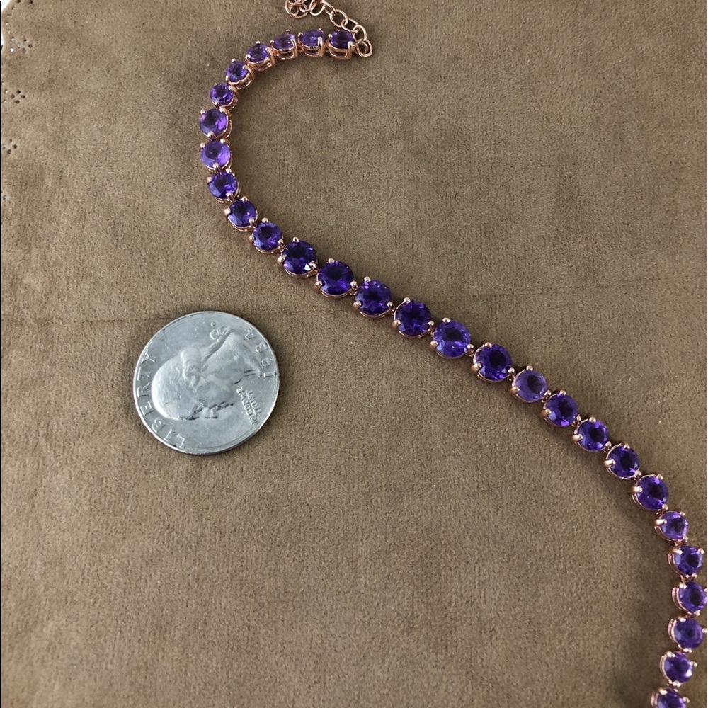 Amethyst 925 Silver Vermeil Rose Gold Bracelet Set - Picture 6 of 6